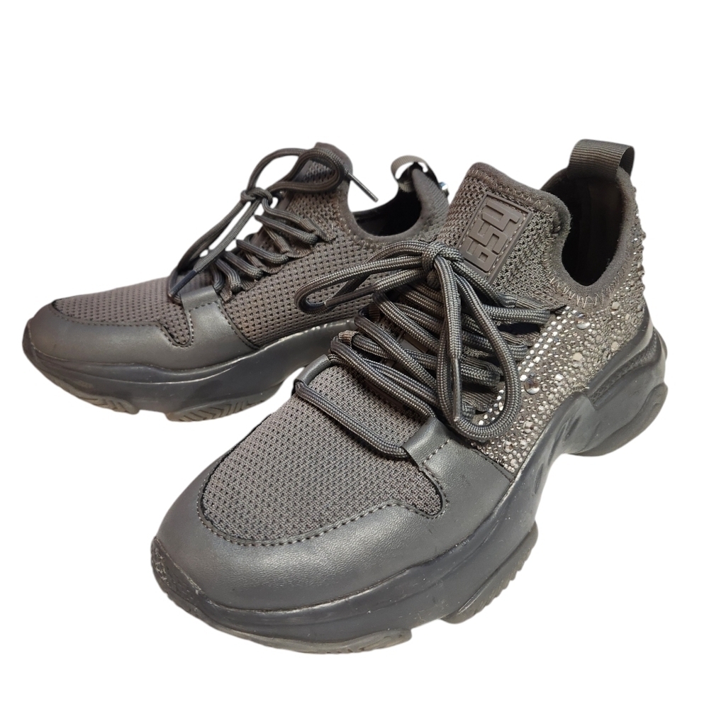 Steve Madden Lesly Rhinestone Embellished Dad Sneakers Size 7.5 Gray Glam Blingy